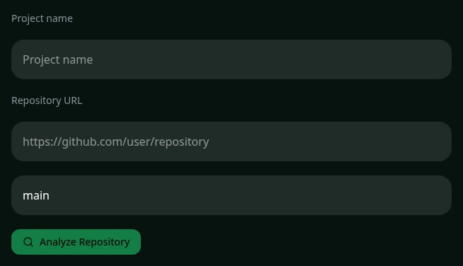 Safe Haven's actual project setup interface with repository and branch configuration