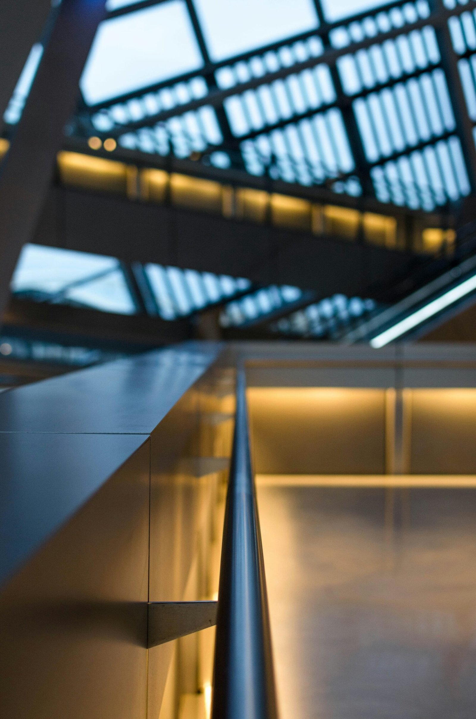 gray stainless steel railings inside building